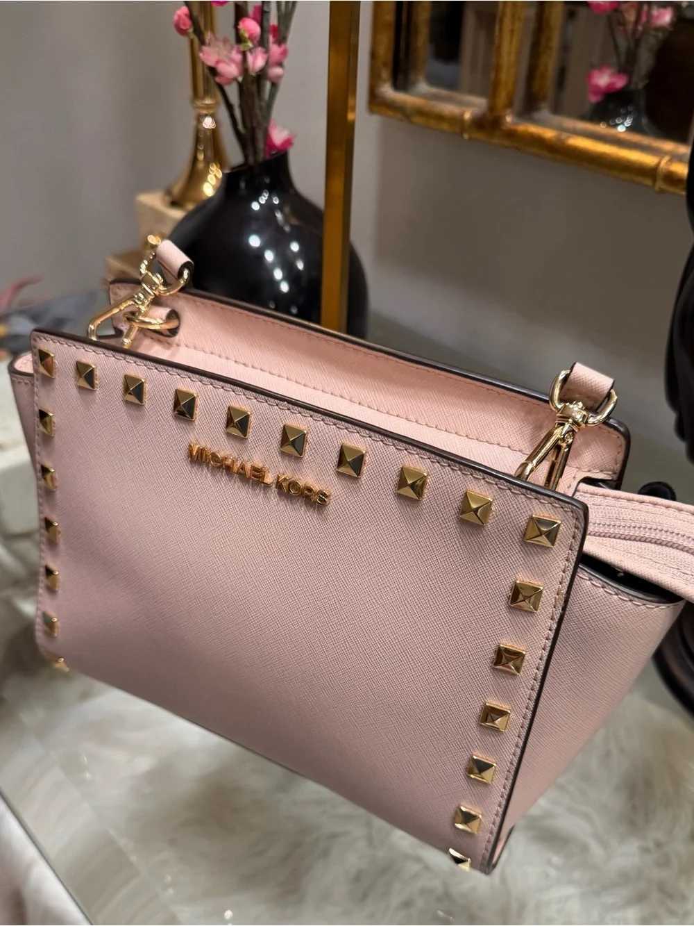 Michael Kors Pink Studded Leather Shoulder Bag